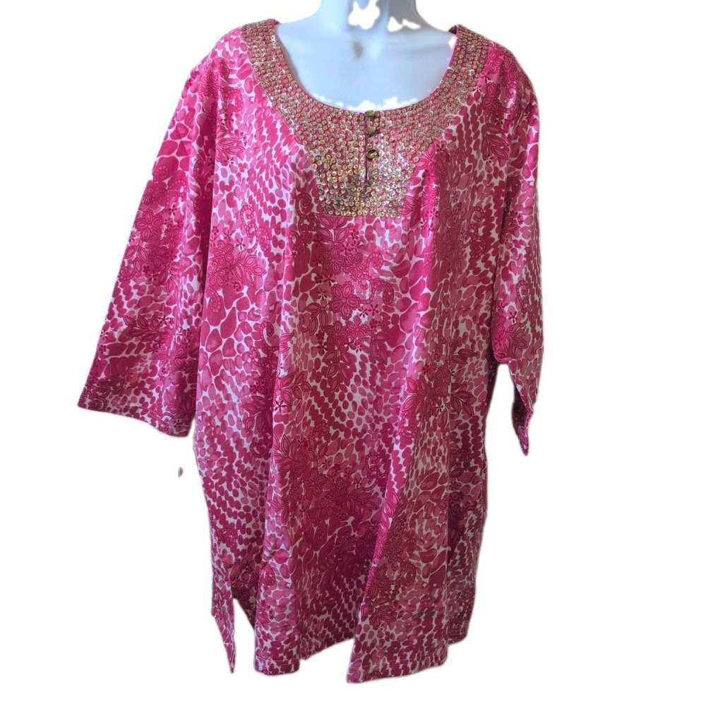 Ulla Popken Plus Size Pink & White Sequin Tunic Size 20/22 - New